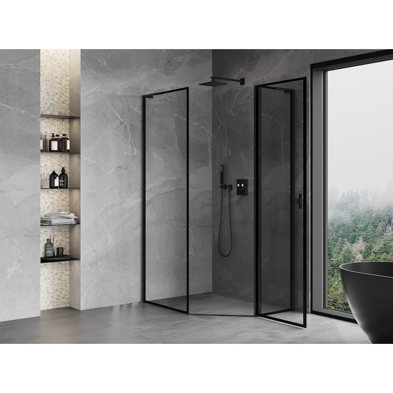 Mexen Mist L asymmetrische rechteckige Duschkabine, 90 x 100 cm, schwarzer Rahmen, schwarz - 8A8L-090-100-70-70-P