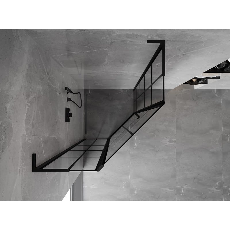 Mexen Mist L Fünfeck-Duschkabine links öffnend 90 x 90 cm, schwarzes Gitter, schwarz - 8A8L-090-090-70-77-L