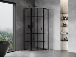 Mexen Mist L Fünfeck-Duschkabine, schwenkbar, links 100 x 100 cm, schwarzes Gitter, schwarz - 8A8L-100-100-70-77-L