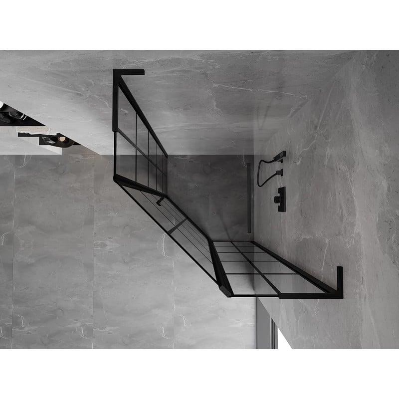 Mexen Mist L Fünfeck-Duschkabine, rechte Tür 90 x 90 cm, schwarzes Gitter, schwarz - 8A8L-090-090-70-77-P