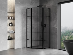 Mexen Mist L Fünfeck-Duschkabine, rechte Tür 90 x 90 cm, schwarzes Gitter, schwarz - 8A8L-090-090-70-77-P