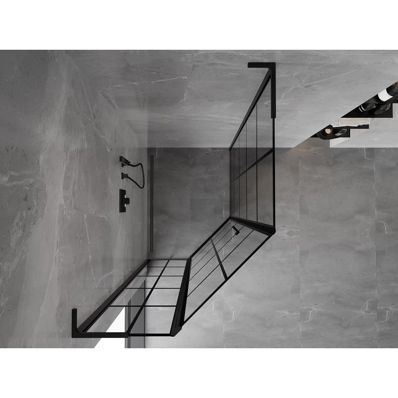 Mexen Mist L Fünfeck-Duschkabine asymmetrisch schwenkbar links 80 x 100 cm, schwarz kariert, schwarz - 8A8L-080-100-70-77-L