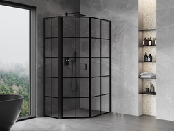 Mexen Mist L Fünfeck-Duschkabine asymmetrisch schwenkbar links 80 x 100 cm, schwarz kariert, schwarz - 8A8L-080-100-70-77-L