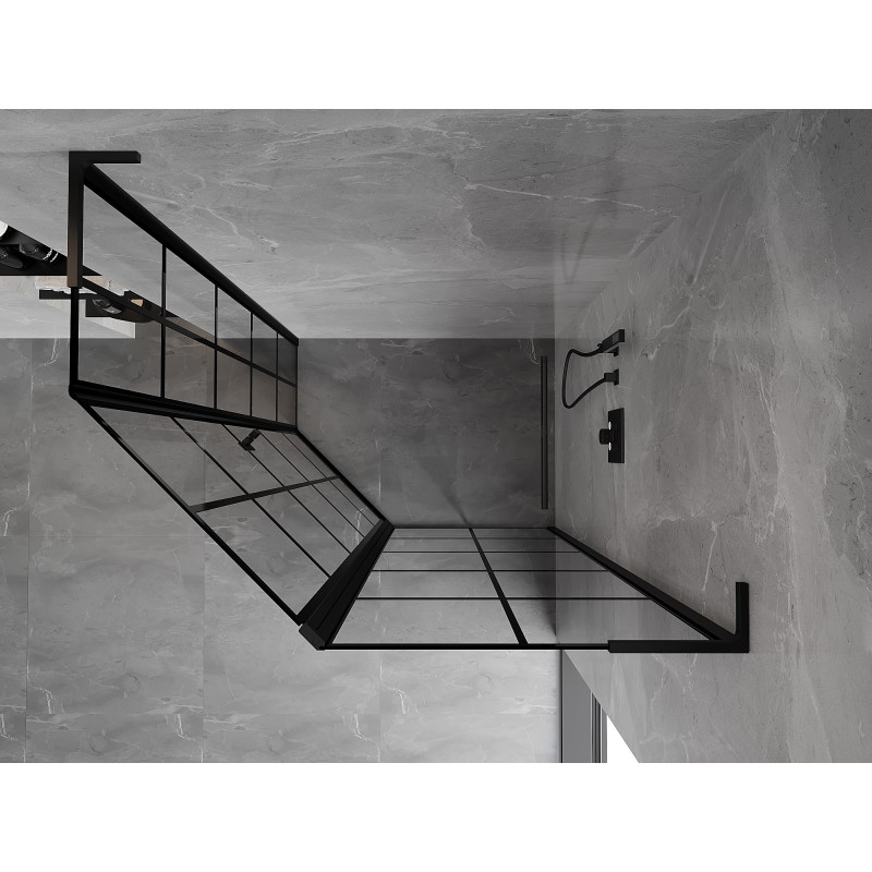 Mexen Mist L asymmetrische fünfeckige Duschkabine, rechts, 90 x 80 cm, schwarzes Gitter, schwarz - 8A8L-090-080-70-77-P