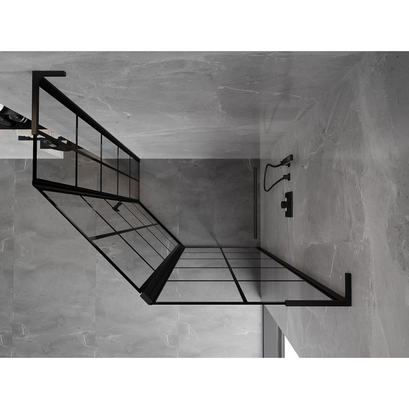 Mexen Mist L asymmetrische fünfeckige Duschkabine, rechte Tür 100 x 80 cm, schwarzes Gitter, schwarz - 8A8L-100-080-70-77-P