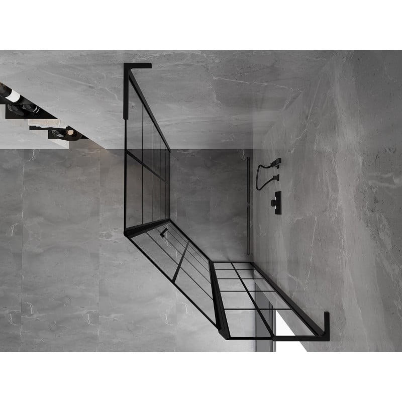Mexen Mist L fünfeckige asymmetrische Duschkabine rechts öffnend 80 x 90 cm, schwarzes Gitter, schwarz - 8A8L-080-090-70-77-P