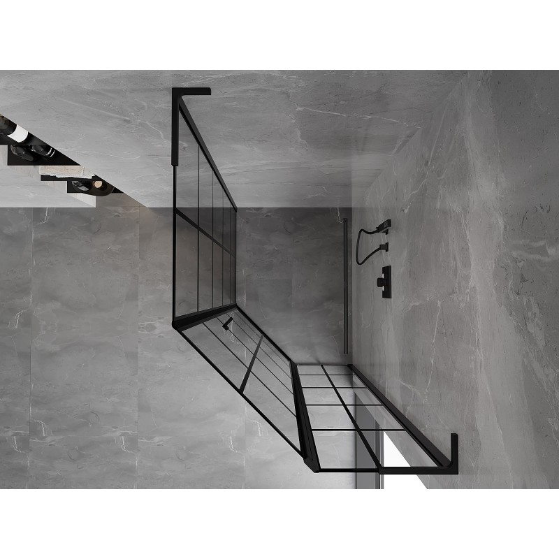 Mexen Mist L fünfeckige asymmetrische Duschkabine rechts öffnend 80 x 100 cm, schwarzes Gitter, schwarz - 8A8L-080-100-70-77-P