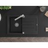 Mexen Bruno Granit-Spüle 1-becken mit Abtropffläche und Küchenarmatur Rita, schwarz/silber metallic - 6513-73-670300-00