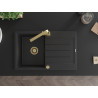 Mexen Bruno Granitspüle, 1 Becken mit Abtropffläche und Küchenarmatur Rita, schwarz/silber metallic - 6513-73-670300-50