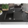 Mexen Bruno Granitspüle 1-Becken mit Abtropffläche und Küchenarmatur Rita, schwarz/gold metallic - 6513-75-670300-00