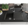 Mexen Bruno Granitspüle 1-beckig mit Abtropffläche und Küchenarmatur Rita, schwarz/gold metallic - 6513-75-670300-00