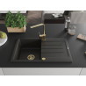 Mexen Bruno Granitspüle 1-Becken mit Abtropffläche und Küchenarmatur Rita, schwarz/gold metallic - 6513-75-670300-50