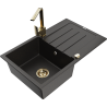 Mexen Bruno Granitspüle 1-Becken mit Abtropffläche und Küchenarmatur Rita, schwarz/gold metallic - 6513-75-670300-50