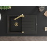 Mexen Bruno Granitspüle 1-Becken mit Abtropffläche und Küchenarmatur Rita, schwarz/goldener Metallik - 6513-75-670300-50