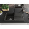 Mexen Bruno Granitspüle 1-beckig mit Abtropffläche und Küchenarmatur Rita, schwarz/silber Metallic - 6513-73-670300-70
