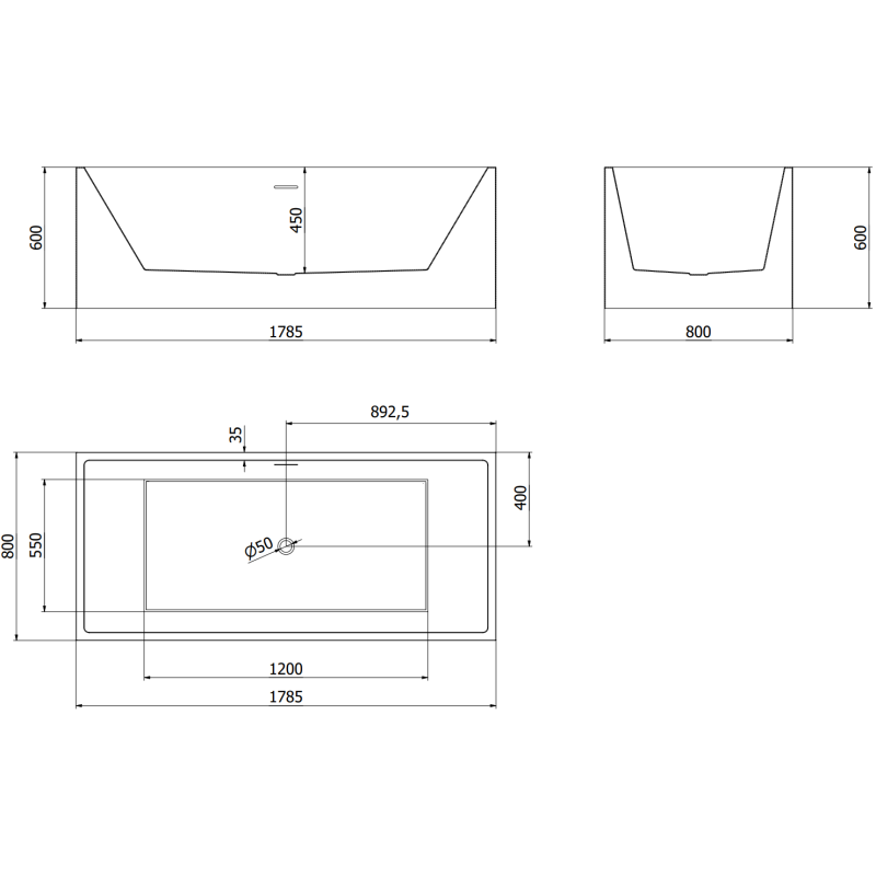 Mexen Vigo freistehende Badewanne 178,5 x 80 cm, weiß, weißer Überlauf - 51251788000-20