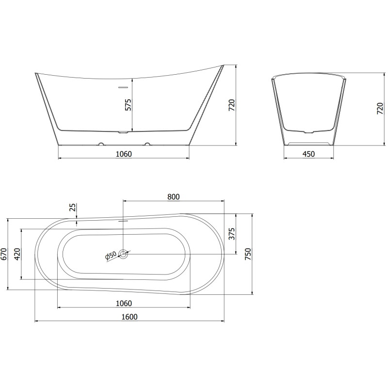 Mexen Dora Freistehende Badewanne 160 x 75 cm, weiß/schwarz, Überlauf gebürstetes Nickel - 52071607575-97