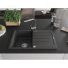 Mexen Bruno 1-Becken Granitspüle mit Abtropffläche und Küchenarmatur Rita, schwarz gesprenkelt - 6513-76-670300-00