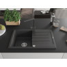 Mexen Bruno Granitspüle 1-Becken mit Abtropffläche und Küchenarmatur Rita, schwarz gesprenkelt - 6513-76-670300-76