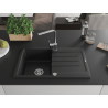 Mexen Bruno Granitspüle 1-Becken mit Abtropffläche und Küchenarmatur Rita, schwarz - 6513-77-670300-00