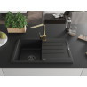 Mexen Bruno Granitspüle 1-Becken mit Abtropffläche und Küchenarmatur Rita, schwarz - 6513-77-670300-50-B