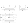 Mexen Oris freistehende, wandnahe, geriffelte Wanne 170 x 80 cm, weiß/schwarz, Überlauf Gun Gray gebürstet - 52871708075-66