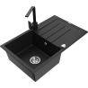 Mexen Bruno Granitspüle 1-beckig mit Abtropffläche und Küchenarmatur Rita, schwarz - 6513-77-670300-70