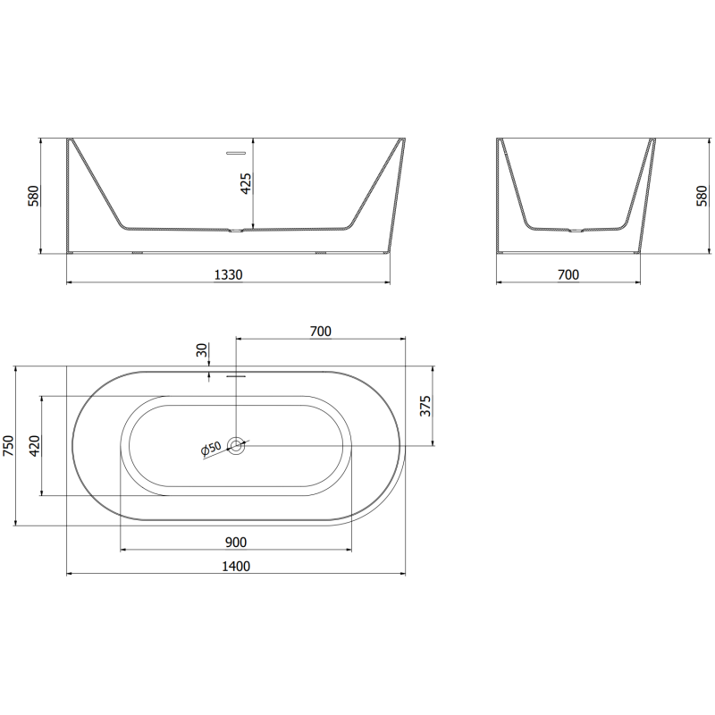 Mexen Mia freistehende Eckbadewanne links 140 x 75 cm, weiß, Überlauf weiß - 52691407500L-20
