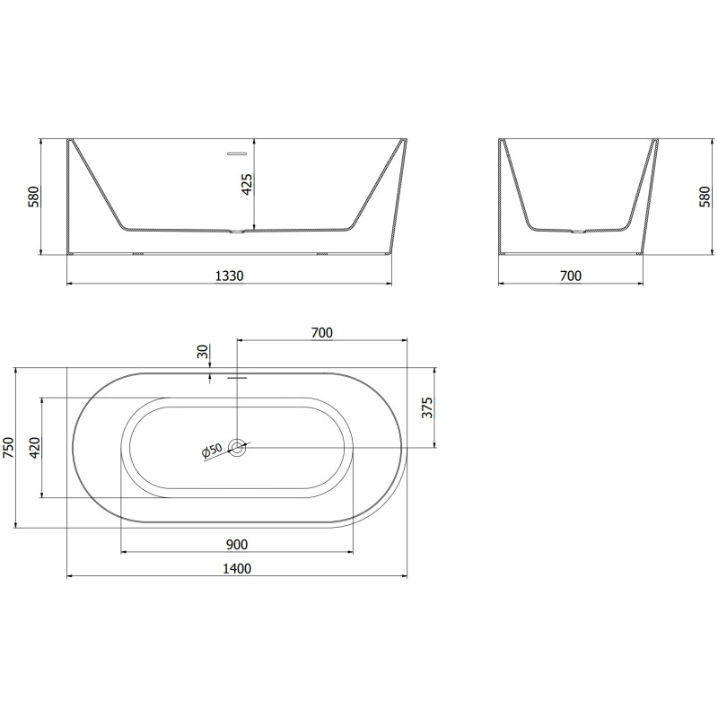 Mexen Mia freistehende Eckbadewanne links 140 x 75 cm, weiß/schwarz, Überlauf gun gray gebürstet - 52691407575L-66