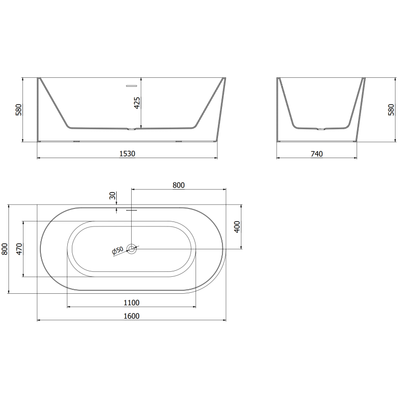 Mexen Mia freistehende Eckbadewanne links 160 x 80 cm, weiß, Überlauf gebürstetes Nickel - 52691608000L-97