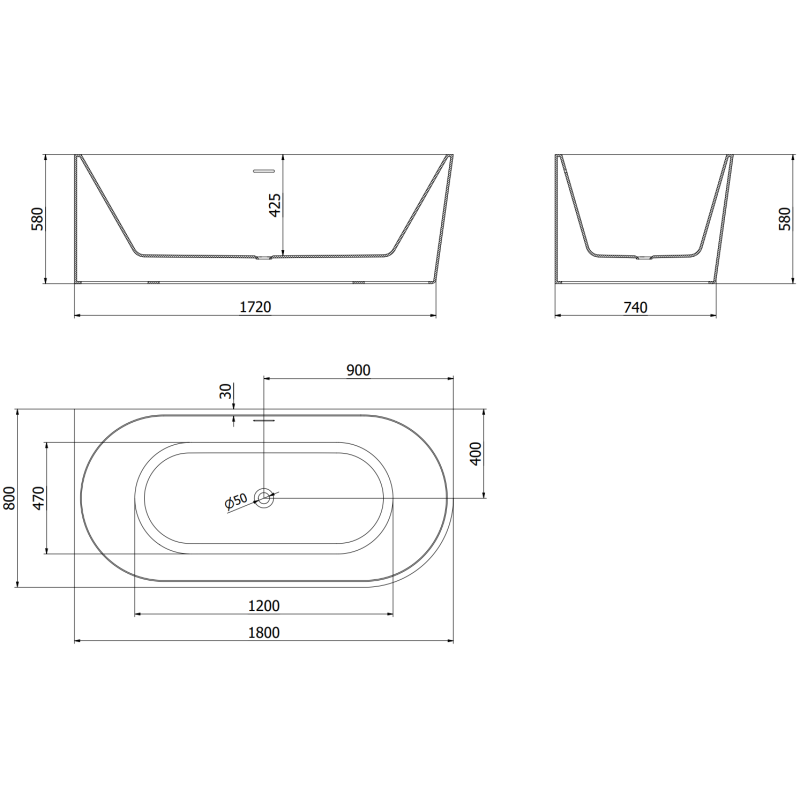 Mexen Mia freistehende Eckbadewanne links 180 x 80 cm, weiß, Überlauf gun gray gebürstet - 52691808000L-66
