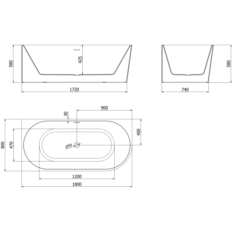 Mexen Mia freistehende Eckbadewanne links 180 x 80 cm, weiß/schwarz, Überlauf gun gray gebürstet - 52691808075L-66