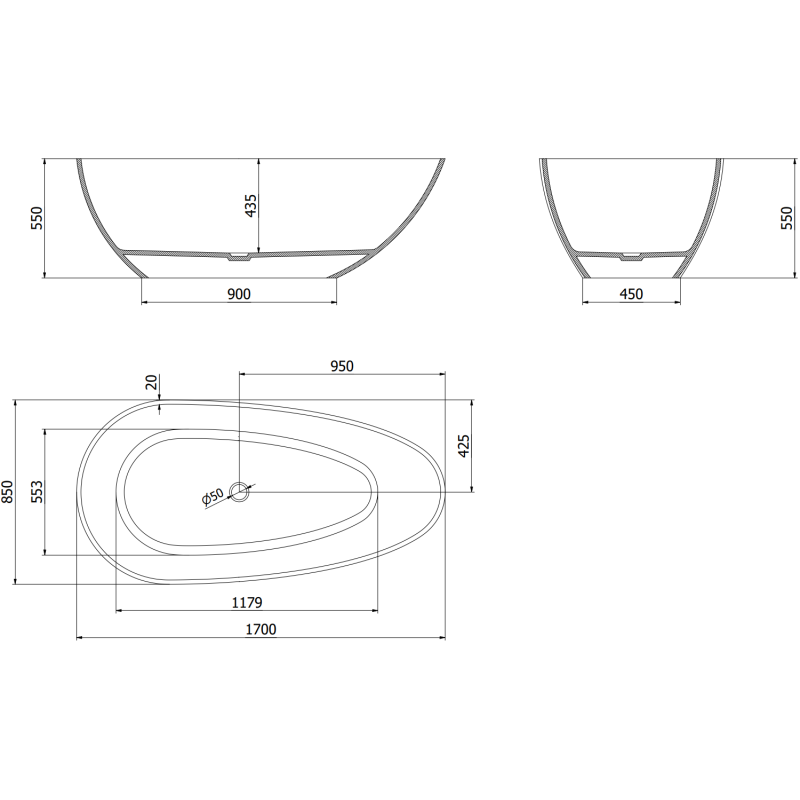 Mexen Glass schwarzer freistehender transparenter Whirlpool 170 x 85 cm, Chromstopfen - 58061708513