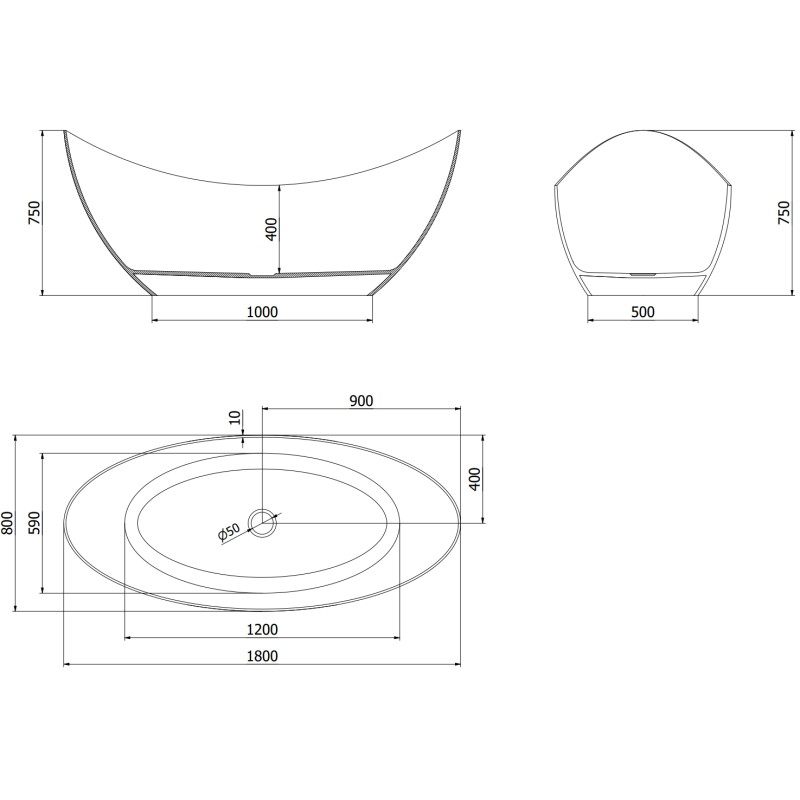 Mexen Vea Wanne freistehend transparent 180 x 80 cm, Stopfen Chrom - 58091808008