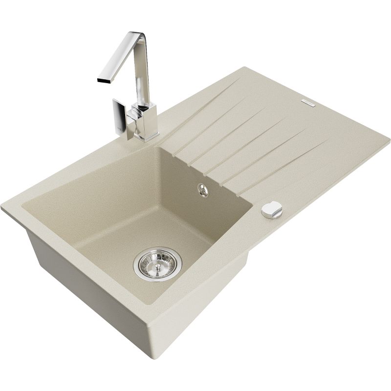 Mexen Cesar Granitspüle 1-Becken mit Abtropffläche und Küchenarmatur Rita, beige - 6514-69-670300-00