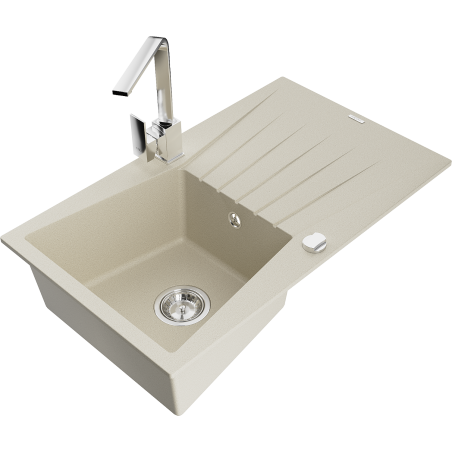 Mexen Cesar Granitspüle 1-Becken mit Abtropffläche und Küchenarmatur Rita, beige - 6514-69-670300-00