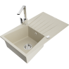 Mexen Cesar Granitspüle 1-Kammer mit Abtropffläche und Küchenarmatur Rita, beige - 6514-69-670300-00