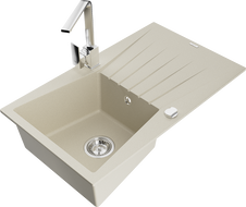 Mexen Cesar Granitspüle 1-Becken mit Abtropffläche und Küchenarmatur Rita, beige - 6514-69-670300-00