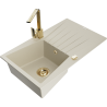 Mexen Cesar Granitspüle 1-Becken mit Abtropffläche und Küchenarmatur Rita, beige - 6514-69-670300-50