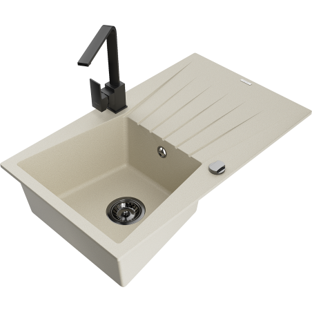Mexen Cesar granit Spüle 1-Becken mit Abtropffläche und Küchenarmatur Rita, beige - 6514-69-670300-70