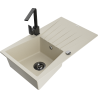 Mexen Cesar granit Spüle 1-Becken mit Abtropffläche und Küchenarmatur Rita, beige - 6514-69-670300-70