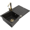 Mexen Cesar Granitspüle 1-Becken mit Abtropffläche und Küchenarmatur Rita, schwarz/gold metallic - 6514-75-670300-50