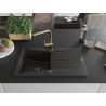 Mexen Cesar Granitspüle 1-becken mit Abtropffläche und Küchenarmatur Rita, Schwarz/Gold Metallic - 6514-75-670300-50-B