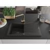 Mexen Cesar Granitspüle 1-Becken mit Abtropffläche und Küchenarmatur Rita, schwarz/goldenes Metallic - 6514-75-670300-50-B