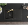 Mexen Cesar Granitspüle 1-Becken mit Abtropffläche und Küchenarmatur Rita, schwarz/goldenes Metallic - 6514-75-670300-50-B