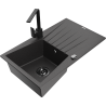 Mexen Cesar 1-Kammer Granitspüle mit Abtropffläche und Küchenarmatur Rita, schwarz gesprenkelt - 6514-76-670300-70-B