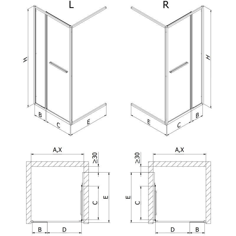Mexen Linea schiebetüren Dusche 90 cm, transparent, schwarz - 8E1-090-000-70-70