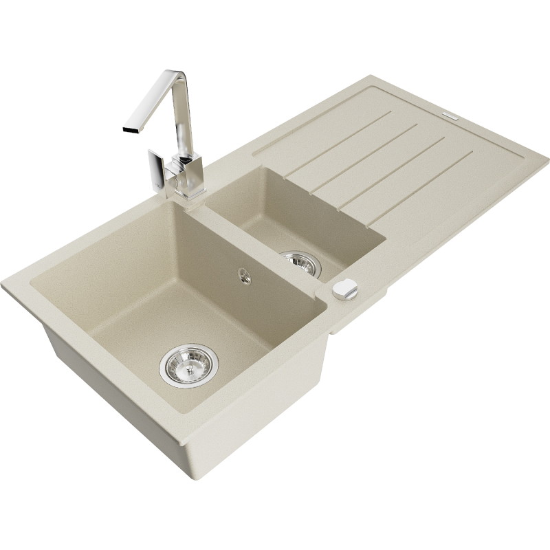 Mexen Andres Granitspüle 1,5-Becken mit Abtropffläche und Küchenarmatur Rita, beige - 6515-69-670300-00
