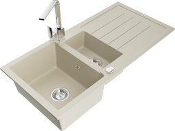 Mexen Andres Granitspüle 1,5-Becken mit Abtropffläche und Küchenarmatur Rita, beige - 6515-69-670300-00