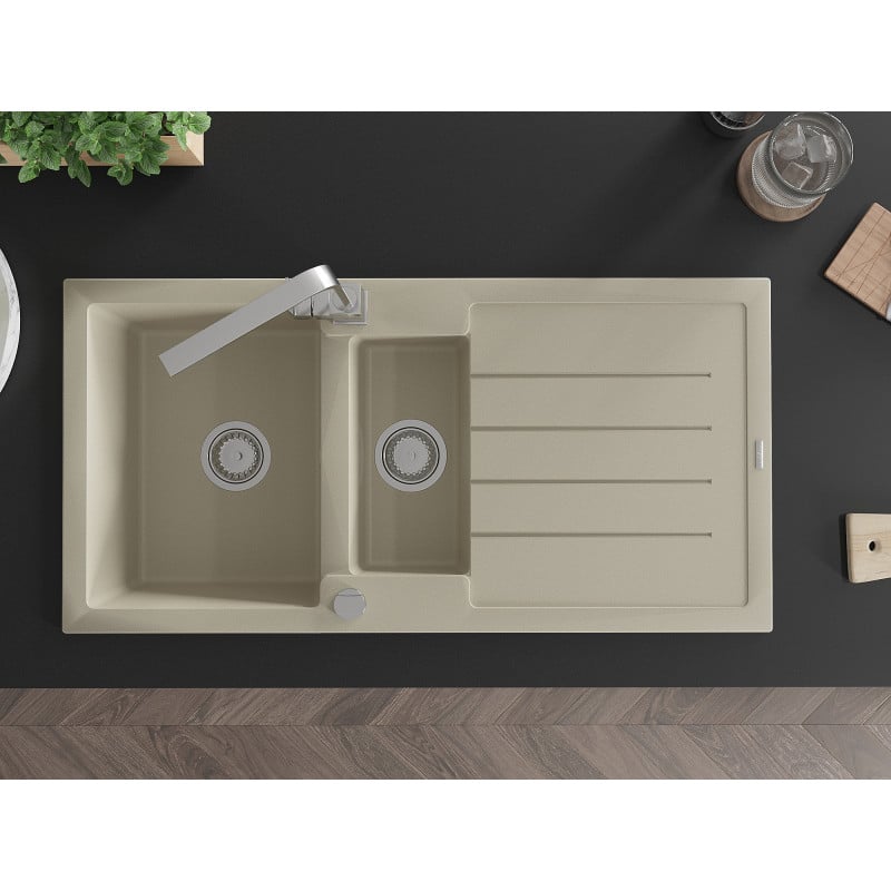 Mexen Andres Granitspüle 1,5-beckig mit Abtropffläche und Küchenarmatur Rita, beige - 6515-69-670300-00